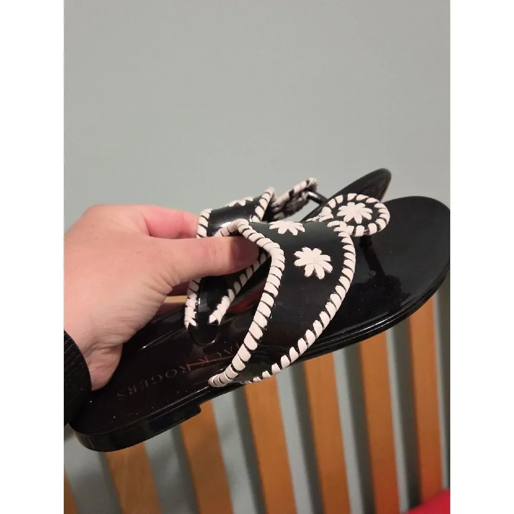 Jack Rogers Black and White Daisy Whipstitch Sandals
